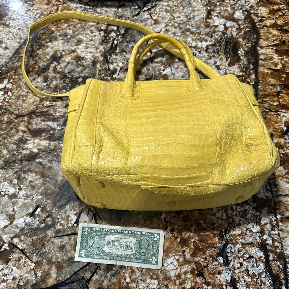Nancy Gonzalez Yellow Crocodile-Embossed Satchel